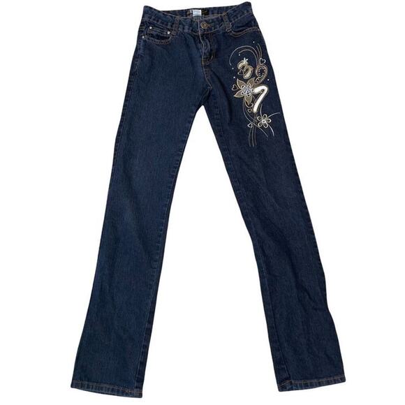 Govanni Jeans in dark wash straight leg SZ 3/4 embroidered thigh with stretch - Picture 1 of 9